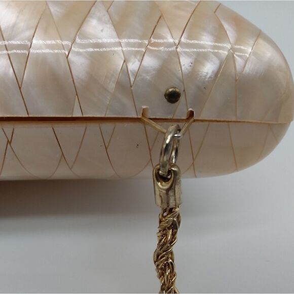 VINTAGE LISETTE Rare 1950s Blush Mother of Pearl & Lucite Clutch Gold Hardware - Picture 13 of 16